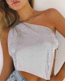 Tanks femeninos Camis Akyzo-Nebula Top con Metal ChainMail Crystal Mesh Y2K Party Look Going Out Night Club Sequins Festival Wear Rave Outfit ST240427