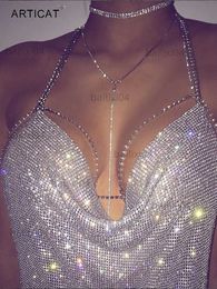 Tanktops voor dames Camis Articat Full Crystal Diamond Crop Tops Diepe V-hals Backless Halter Tank Zomer Strandfeest Bralette Cropped damestanktops T230417