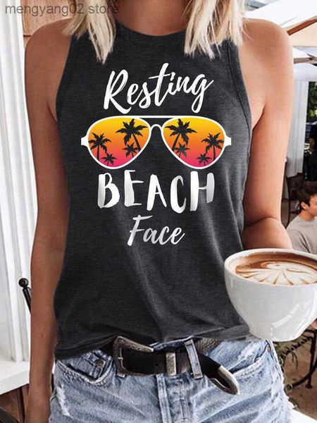 Débardeurs pour femmes Camis Plage Débardeurs pour femmes T-shirts graphiques sans manches drôles Casual Summer Letter Print Workout Vacation Shirt Tops Coconut Tree T230517