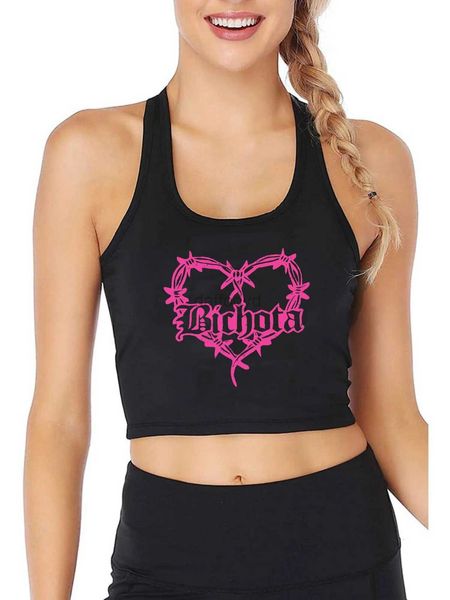 Camisetas sin mangas para mujer Camis Bichota Tour Top corto con forma de corazón rosa de la línea Camiseta sin mangas sexy y delgada para mujer Camiseta sin mangas para entrenamiento deportivo de verano 24326