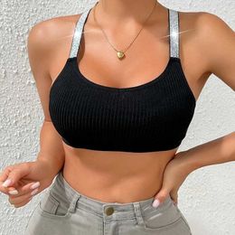 Damestanks Camis Zwart Sexy Silver Vest Dames Crop Top Solid Backless Fitness Push Up Bra Braden ondergoed Soft Pededed D240521