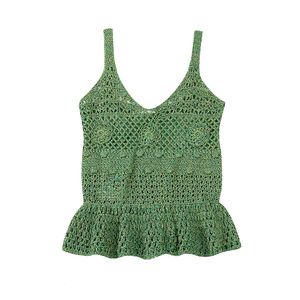 Damen Tanks Camis BMZRLJY Retro Sweet And Spicy Pure Desire Slim Hollowed Out Lotus Edge Crochet Jacquard Mesh Top Strapsweste Weiblich Sommer 230727