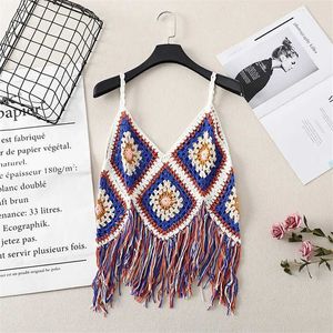 Tanks pour femmes Camis Boho Crochet fait à la main Camis Femme Summer Sexy Hollow Out Tops Tops Tassel Floral Broiderie Crop Top Holiday Beach Wear