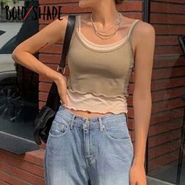 Débardeurs pour femmes Camis Bold Shade Grunge Streetwear Style des années 90 Femmes Patchwork Indie Vintage Débardeurs Skinny Ribbed Strap Crop Top Basic 230417