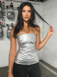 Damestanks Camis Boofeenaa Y2K Street Style Silver Busiter Tube Top Sexy kleding Vrouwen gaan Backless Strapless Tops Clubwear C85-CZ11 Y2302