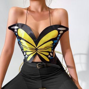 Camisola sin mangas con cuello de mariposa para mujer, chaleco sexy con cinturón halter, banda para el vientre, ropa para el pecho, espalda descubierta