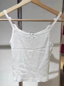 Femmes Tanks Camis Casual Femmes Blanc Bow Slim Camisole Summer Mode Dames Femme Tricoté Sans Manches Solide Couleur Top 230322