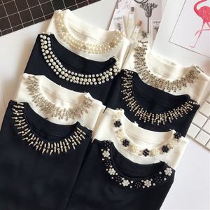 Dames Tanks Camis Chique O-hals Ijs Zijde Gebreid Vest Zomer Kralen Dun Dieptepunt Shirt Pailletten Kristallen Mouwloos T-shirt Parels Gebreide Tank Tops 230608