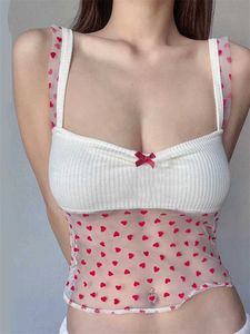 Tanks pour femmes Camis Chronstyle Retro Femmes Summer Camisole Tops Slveless Square Coule Cœur Imprime