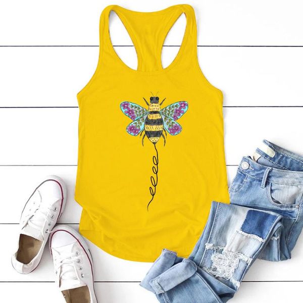 Tanks Femmes Camis Couleur Abeille Imprimer Funny Femmes Débardeurs Sans Manches Été Lâche Plus Taille Tee Shirt Femme Col Rond Top Vêtements Décontractés