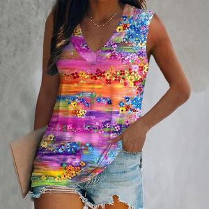 Débardeurs pour femmes Camis Coloré Floral Papillon Impression 3D Débardeurs Femmes Y2k Streetwear Surdimensionné V-cou Gilet Hors Épaule Sans Manches Femme Camisole 230608