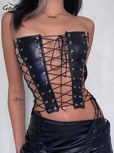Tanques de mujer Camis Corset Top Sexy Tube Vendaje Ropa gótica Hollow Out Night Club Outfit Y2k Streetwear Rave Punk Festivales Trajes 230515