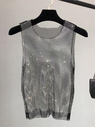 Débardeurs pour femmes Camis Cristal Perles Brillant Party Club Sexy Évider Diamants Estampage Winky Gilet Sans Manches 230510