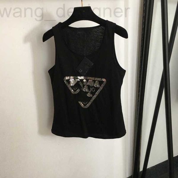 Tanks pour femmes Camis Designer 2024 Nouveau Shenzhen Nanyou Triangle Sign Sequin Letter Broidered Top Top White Ulkt