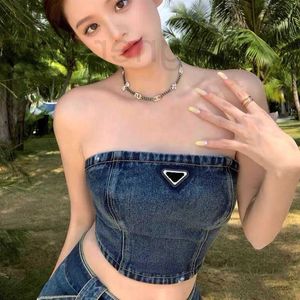 Tanks pour femmes Camis Designer 22SS Femmes Designer Street Sexy Out Bra Vest Denim Hot Girl Tempérament Fuite Tube d'épaule Top Wrap Poitrine Vintage Lettrage Zipper