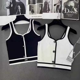 Damestanks Camis Designer 24 Zomer Nieuwe zwart-wit kleur Matching gebreide vest voor dames slanke fit Slimming V-hals korte suspectder externe slijtage FMGA