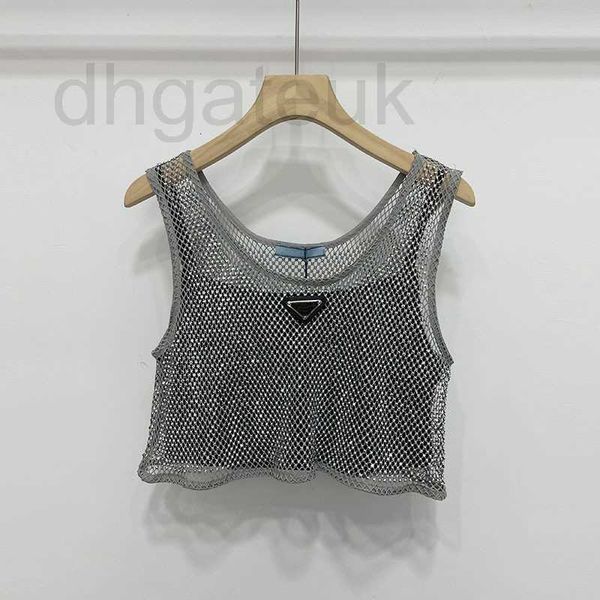 Tanks Femmes Camis Designer Marque 22 Spring New Heavy Industry Sparkling Hot Laminé Diamant Creux Court Débardeur Pure Desire Style Sexy Light Luxe Open Navel X0ZS