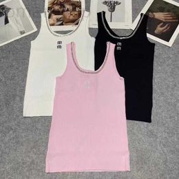 Damestanks Camis Designer Vest voor vrouwen in de lente/zomer Nieuwe zware industrie Brief bezaaid kralentas Diamond gebreide vest veelzijdige top QRPF