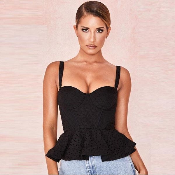 Tanques de mujer Camis Moda Casual Muestra Chica Verano Negro Spaghetti Strap Crop Tops Street Outfit Lace Style1