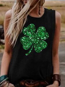Damestanks Camis Fashion Glitter Green Clover Lucky Charm Tank Tops Women Mouweless T -shirt St. Patrick's Day Vest Black Top Summer Casual Tees T230517