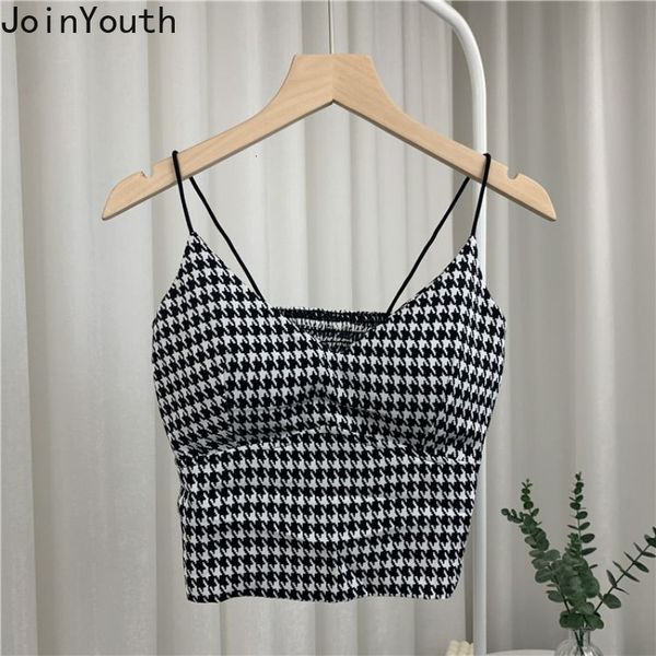 Tanques de mujer Camis Fashion Plaid Y2k Crop Top Ropa de mujer Sexy Backless Folding Tank Top Korean Sling Tuned Camis Summer Temperature Tank 7i824 230711