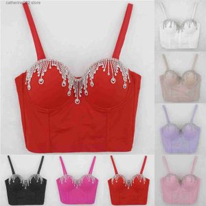 Débardeurs pour femmes Camis Mode Sexy Clubwear Diamant Tassel Crop Tops Sans Manches Slim Lady Bralette Corset Top Strap Skinny Femme Discothèque Camisole T230605