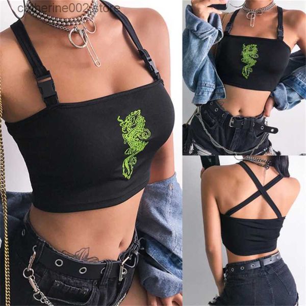 Débardeurs pour femmes Camis Mode Femmes Sexy Hot Summer Boucle Gilet Boob Tube Crop Top Bralet Sheer Dragon Broderie Élégant Cami Débardeur T230605