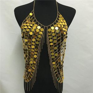 Femmes Réservoirs Camis Festival Bling Plastique Paillettes Crop Tops Femmes 2022 Sexy Chaîne En Métal Gland Discothèque Dance Wear Party Burning Outfit