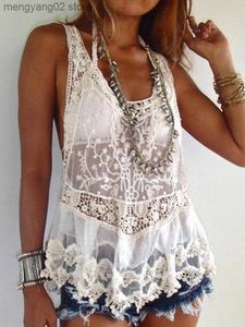 Tanques de mujer Camis Floral Lace Backless Tank Mujeres Gulf Breeze White Tassel Hem Crochet Chaleco Bikini Cover Up Summer Beachwear Top sin mangas T230517