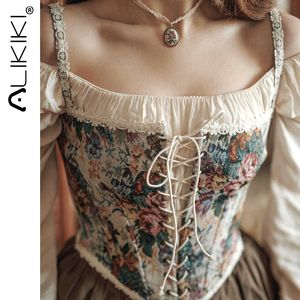 Dames Tanks Camis Franse Vintage Corset Tops om te verslijten Sexy Bloemen Korsetten Bustier Crop Top Tank Lace Up Dames Bloem Hemdje 230306