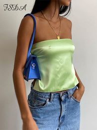 Débardeurs pour femmes Camis FSDA Satin Dos Nu Sexy Crop Top Femmes Vert Y2K Été Cami Bandage Sans Manches Sans Bretelles Débardeurs Hors Épaule 230706