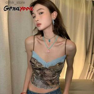 Tanks pour femmes Camis Genayooa Été Vintage Top Sans manches débardeur Femmes Y2K Retro Bralette Crop Top Streetwear Halter Top Party Corée Tee Y240403