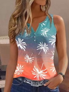 Tanques de mujer Camis Gradient Coconut Tree Button Tank Tops Mujer Summer Beach Vacation Camisa sin mangas Casual con muescas en el cuello Chaleco de vacaciones Tops Tee 230608