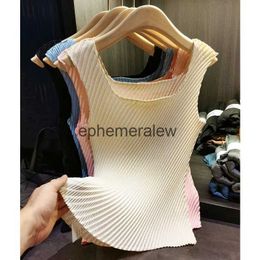 Débardeurs pour femmes Camis haut de gamme Miyake gilet harnais élastique couleur unie à l'intérieur prendre cultiver sa moralité montrer mince pli nouveau T-shirt féminin Summerephemeralew