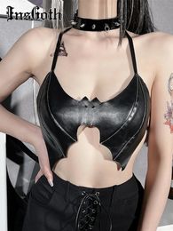 Damestanks Camis InsGoth Gothic Bat Halter Crop top Zwart