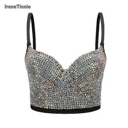 Damestanks Camis Irene Tinnie Handmade Pearls Jewel Diamond Bralet Bustier Bra Wedding Party Corset Corset Corset Corset Corset Top Vest Plus Maat 230520