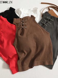 Tanques de mujer Camis ITOOLIN Mujeres Vintage Botón chino Camisetas sin mangas con sujetador Almohadilla Halter Tops O-cuello Elegantes blusas con hombros descubiertos para mujeres P230322