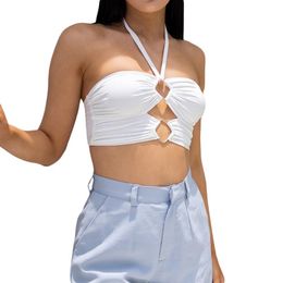 Damestanks Camis Kayotuas Women Summer Halter Backless Tie-Up Hollow Out Bandage Casual Ladies Pullover Crop Tops Streetwear