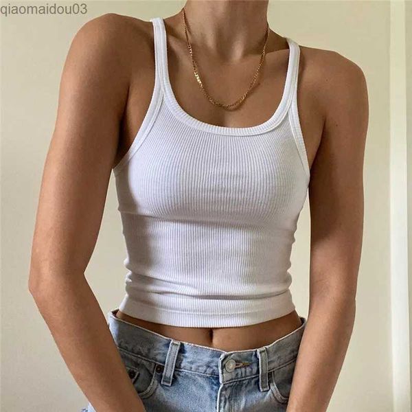 Tanques de mujer Camis Leisure White sin mangas de algodón Cami Top Womens Fashion Ribbon Top Tees Womens Fitness Basic Camisole Summer 2023L24029