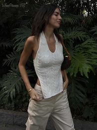 Débardeurs pour femmes Camis Mnealways18 Blanc Col Suspendu Tricoté Hauts Sexy Dos Nu Basique Camisole Intérieure Été 2023 Rue Femmes Recadrée Débardeurs Casual T230417