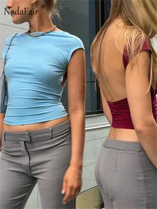 Tanks Femmes Camis Nadafair Manches courtes Tops sans dos Femmes Multi Ways Wear Skinny Basic Summer Slim Cropped Cut Out Sexy T-shirt Crop Top 230317