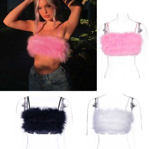 Damestanks Camis Nieuwe aankomst Fashion Women's STeetwear Ladies Sexy Fake Fur Patchwork Camis Tube Crop Tops Lente zomer herfst kleding roze P230505