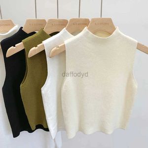 Dames Tanks Camis Hanger Dames Binnenvoering Effen Kleur Halve Turtle Neck Top Sexy T-shirt Zomer Tank Top Gebreide Trui Mouwloos 24326