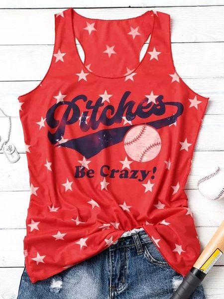 Réservoirs pour femmes Camis Pits Be Crazy Baseball Star Racerback Tank Summer Chemise sans manches Causal Vest Off Épaule Loose TopWomen's