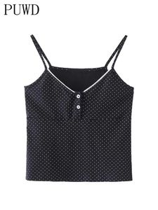 Damestanks Camis PUWD Casual Dames Zwart Flower Print zachte katoenen tank Summer Fashion Ladies Vintage Slim Short Tops Vrouwelijk chic crop top 230310