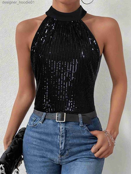 Tanks pour femmes camis paillettes lié licou haut-lic