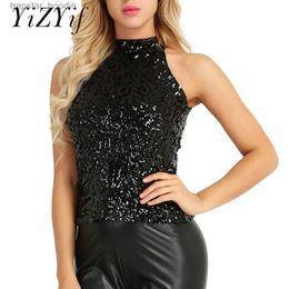 Débardeurs pour femmes Camis Paillettes Femmes Gilet Tops Mode Shimmer Flashy Embelli Halter Cou Sleless Débardeurs pour Night Clubwear Stage Performance L231220