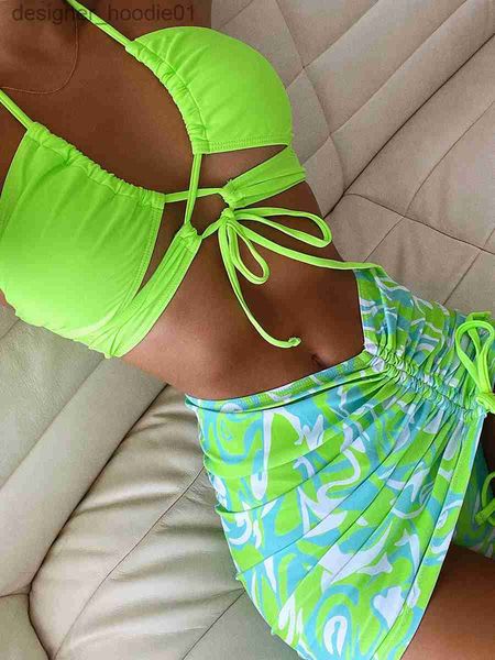 Tanks pour femmes Camis Sexy 3 pièces Micro Bikinis Maillot de bain pour femmes 2023 String Bikini Set Halter Top Cover Up Maillots de bain Fe Beach Wear Maillot de bain L231208