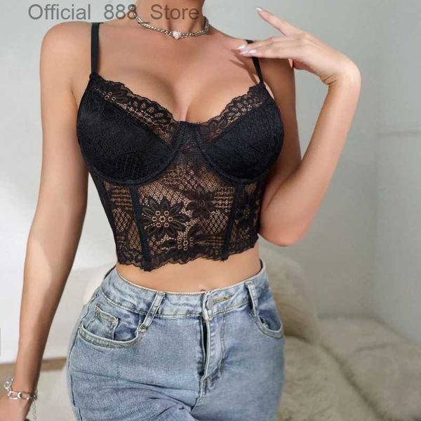 Tanks pour femmes Camis sexy noir transparent en treillis de soutien-gorge push up up up Brolet Womens Top Corset Bustier Bra Club Party Crop Top Lingerie Plus taille D240427