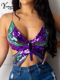 Débardeurs pour femmes Camis Sexy licou paillettes papillon haut Corset y2k haut court femmes haut d'été Club femmes hauts dos nu fête Vintage vêtements débardeur T230417